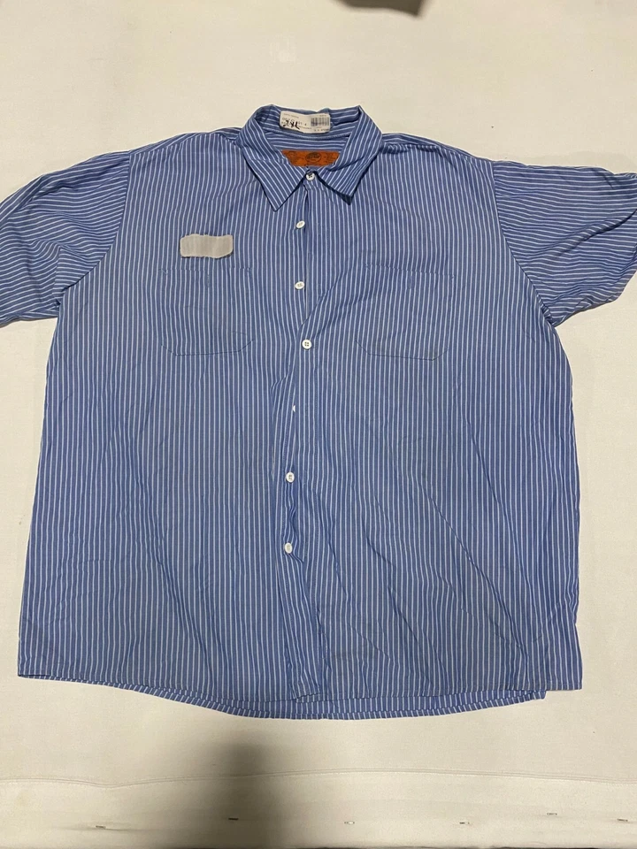 Striped Red Kap Industrial Work Shirt Used Uniform Stripe Stripes Blue Red Brown - Image 1 of 4