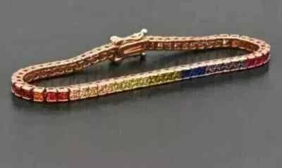 Brazalete Tenis Princesa 8 CT Creado en Laboratorio Arco Iris Zafiro 14K Chapado en Oro Rosa Foto 1 de 4