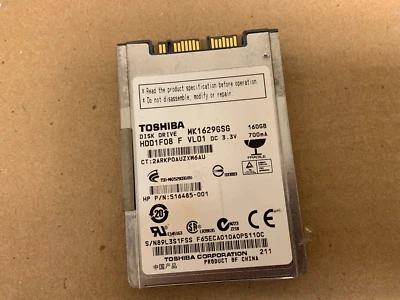 Toshiba 160GB Micro-Sata 1.8" Hard Disk Drive MK1629GSG - Image 1 of 2