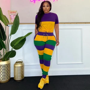 Juego de pantalones de dos piezas para mujer Mardi Gras bloque de colores - Imagen 1 de 7