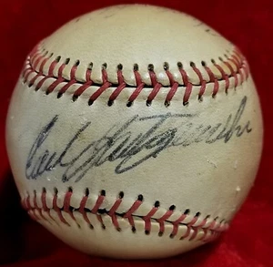 1960s CARL YASTRZEMSKI Signed Ball Boston Red Sox Team HOF vtg Yaz Triple Crown - Picture 1 of 6