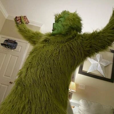 Kids Adult Green Furry Monster Grinch Costume Cosplay Christmas Santa Suit Xmas - Image 1 of 4