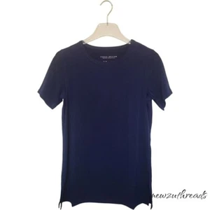 Susan Graver Modern Essentials Liquid Knit Crew-Neck Tunika XS Navy Blau A479162 - Bild 1 von 9