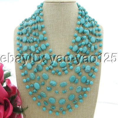 Collar turquesa verde multicapa de 9 hilos Foto 1 de 4