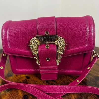 Versace Jeans Couture Pink Pebbled Gold Accent Crossbody Bag Purse Shoulder Hand - Image 1 of 4