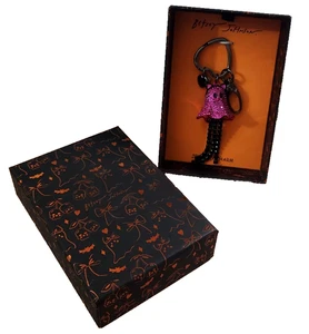 Betsey Johnson süßer Geist Anhänger Schlüsselanhänger Handtasche Anhänger mit Schmucksteinen schwarz & pink neu im Karton - Bild 1 von 8