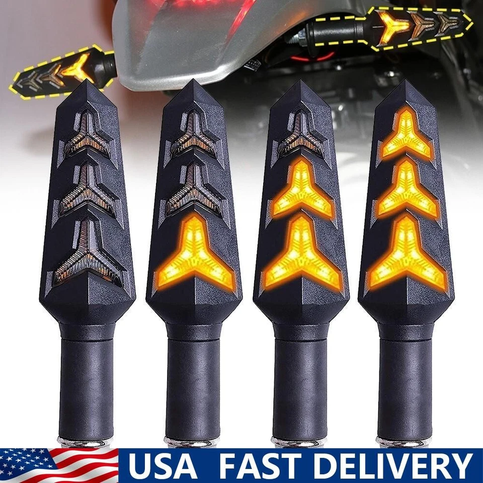 4PCS UNIVERSAL FLOWING MOTORCYCLE LED TURN SIGNAL INDICATOR BLINKER AMBER LIGHT Foto 1 de 4