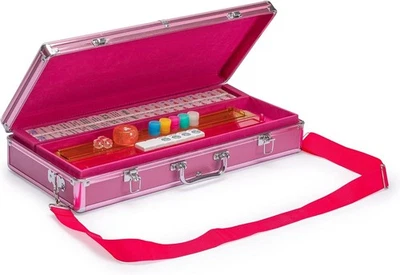 NEW! Yellow Mountain Complete Mahjong Mah Jongg Set Pink Sparkle Glitter & Case - Image 1 of 4