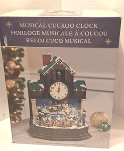 Weihnachts Spieluhr Kuckucksuhr verschneiten Dorfzug mit Originalkarton 1487584 - Bild 1 von 7