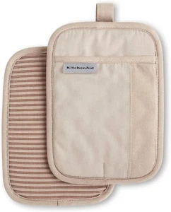 KitchenAid Pot Holder Set of 2 Silicone Grip Hot Pads Heat Resistant Beige - Picture 1 of 8