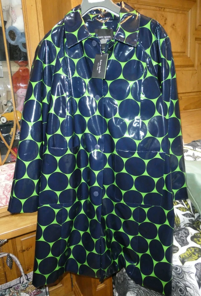 NEW Kate Spade Rain Coat Giant Polka Dot Blue/Green LARGE RRP £400.00 - UK 14/16 - image 1 of 4