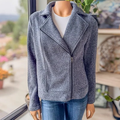 Banana Republic, Chaqueta Suéter Para Mujer Mediana Asimétrica con Cremallera en Azul Piedra Foto 1 de 4
