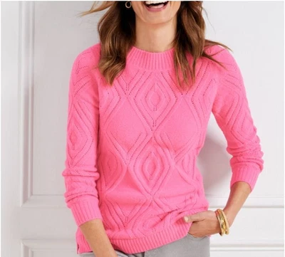 NUEVO CON ETIQUETAS $90 TALBOTSPINK DIAMANTE PATRÓN POINTELLE SUÉTER GRANDE Foto 1 de 4