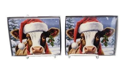 2 Packs Christmas Cards Leanin' Tree 24 Total Cow Wearing Santa Hat Holly Berry - Image 1 of 3