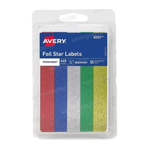 KOSTENLOSER Versand $15+ Avery Folie Stern Etiketten 1/2" Durchmesser Sterne Kinder Schule Lehrer 440/Packung - Bild 1 von 6