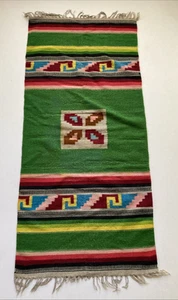 Vintage Mexican Serape Saltillo Color Stripes Fine Wool Ranch Blanket Rug 26"x58 - Picture 1 of 14