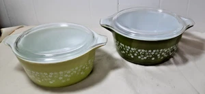 Vintage Pyrex Spring Blossom Casserole Set 474-B 475-B Crazy Daisy W/Lids - Picture 1 of 6