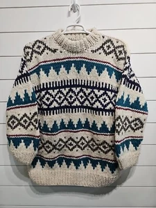 Diversified Imports 100% Wool Heavy Fisherman Sweater Hand Knit Geometric Large - Picture 1 of 9