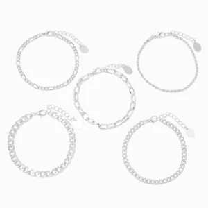 Silver Bangle Bracelet Set of 5 Woven Chain Bracelets - NEW + SHIPS FREE - Picture 1 of 2