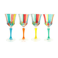 Set of Four Murano Wine Glasses Multi Colour Red Green Stem Hand Painted Venice