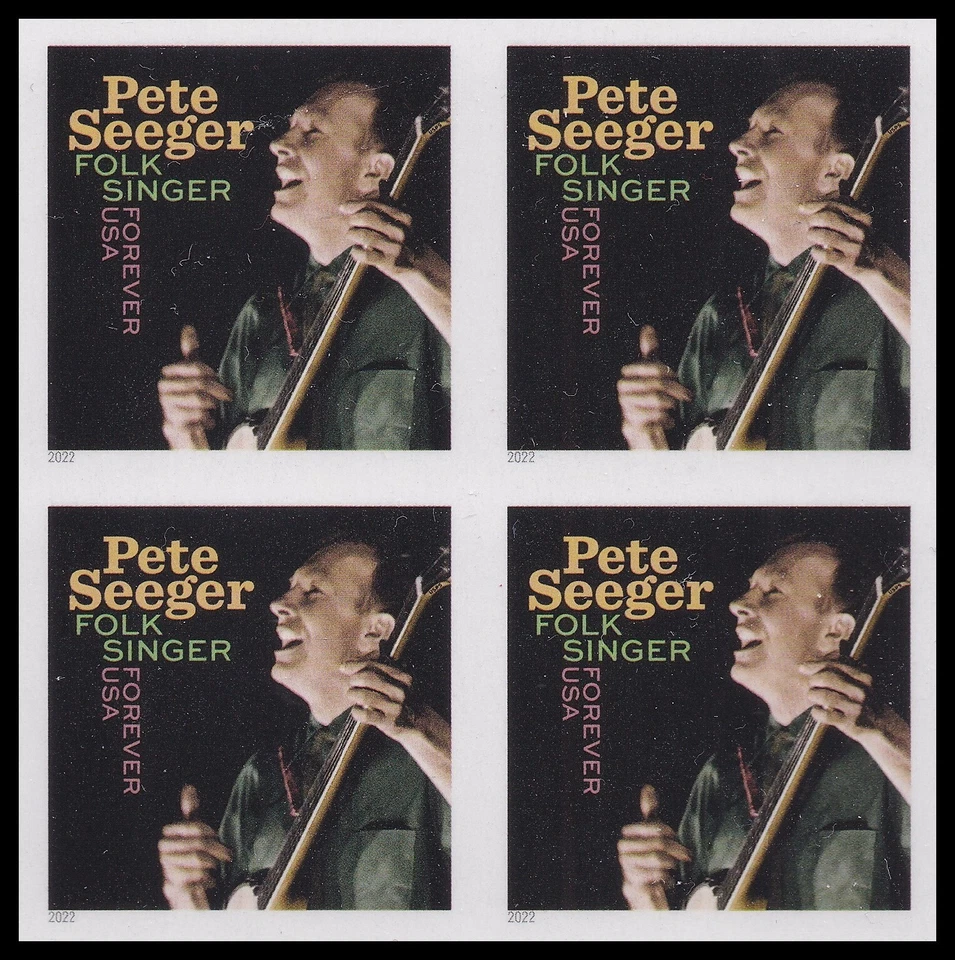 US 5708a Music Icons Pete Seeger imperf NDC block 4 MNH 2022 - Image 1 of 1