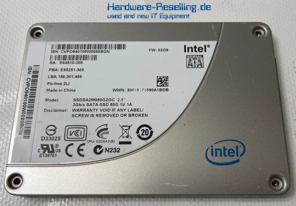 Intel 80GB 2,5" SATA II 3G SSD SSDSA2M080G2GC E64510-308 - Bild 1 von 1