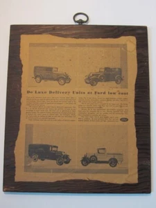 Furgoneta de entrega Ford De Lux 1930-31 de colección anuncio montada en placa de madera - Imagen 1 de 1