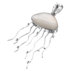 925 Silver Jellyfish White Oyster Mother Of Pearl Sterling Pendant, 1 7/8" - Picture 1 of 3