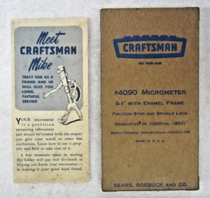 Vintage Craftsman No. 4090 Micrometer 0-1" Solid BOX & Manual INSTRUCTIONS ONLY - Picture 1 of 3