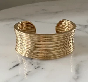 Ross Simons Vermeil Sterling Silver Modernist Ribbedd Cuff Bracelet - Picture 1 of 7