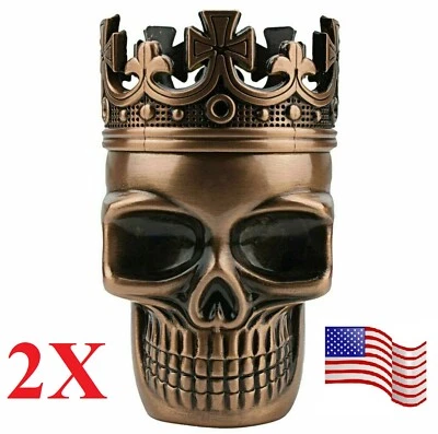 2 sets Skull Metal Alloy Tobacco Spice Grinder Crusher USA Seller - Bronze