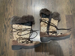 Coach Laurilyn Signature C Patchwork Boots Women's Size 7.5M Q139 Brown - Picture 1 of 19
