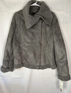Attention Woman’s Faux Suede Gray Jacket Sherpa Fleece Lining Zip Size XL 1X - Picture 1 of 4
