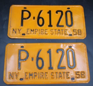 2pc NEW YORK 1958 License Plates P-6120 Empire State NY Tags - Picture 1 of 4