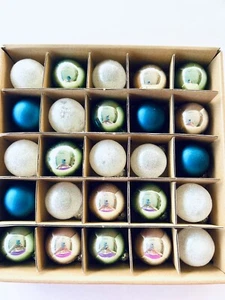 25 MINI GLASS XMAS ORNAMENTS SILVER BLUE MATTE SHINY FROSTY GLITTER BALLS - Picture 1 of 8