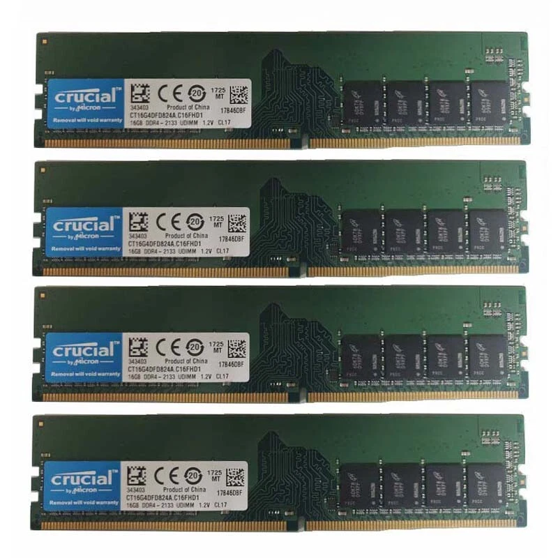 Crucial 4x 16GB 1RX8 PC4-2133P DDR4 17000MHz 288Pin UDIMM Desktop Memory RAM*& - Image 1 of 1