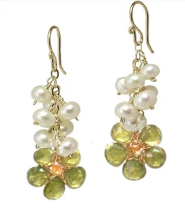 Maldives 173 ~Pearl Cluster & Idocrase Flower Earrings with Metal Choice - Picture 1 of 3