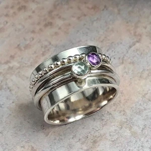 Amethyst, Whitetopaz 925 Sterlingsilber Ring Valentin Schmuck Alle Größen AM-195