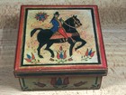 Vintage Black Horse Rider Flower Wooden Hand Painted Trinket Jewelry Box Decor 