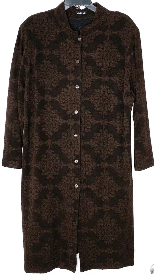 VIKKI VI Textured Jacquard Knit Mandarin Long Duster Cardigan Jacket Dress 1X 🤎 - Image 1 of 4
