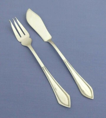 Gebr. Hepp - Perlrand - 1 Fischbesteck - Fischmesser Fischgabel - 90er Silber  - Bild 1 von 2