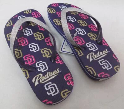 SAN DIEGO PADRES GIRL'S FLIP FLOP SHOES KIDS SIZE 12 - 13 BLUE GLITTER NEW - Image 1 of 4