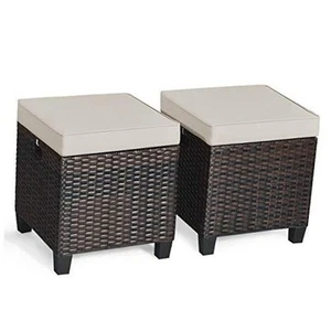 2PCS Patio Outdoor Ottomans, Rattan Wicker Ottoman Seat w/Removable Cushions, - Picture 1 of 8