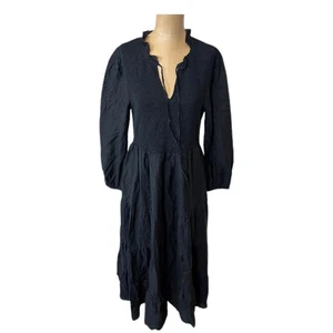 Abito midi J Crew smocked manica lunga nero donna taglia media - Foto 1 di 7