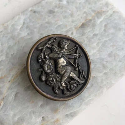 Charming "Cupid Taking Aim" Shank Button - Antique Metal Picture Button - 1.5" - Image 1 of 4