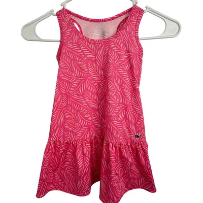 Vineyard Vines Girls Pink Leaf Print Ruffle Hem Racerback Dress 2T Toddler - Image 1 of 4