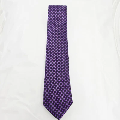 Corbata Sean John púrpura y negra a cuadros 100 % seda accesorio de moda para hombre Foto 1 de 4