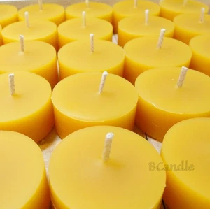 100% reines rohes Bienenwachs Teelichter Kerzen NACHFÜLLUNG und ein Glas Teelichthalter - Bild 1 von 9