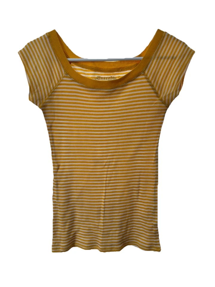 Energie Stripe Ribbed Top Junior Large Bella Swan Twilightcore Short Sleeve Y2K - Image 1 of 4