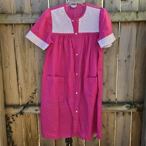 Vintage Women's Size Medium Pink It’s a Charm House Dress Muumuu Nightgown - Picture 1 of 12